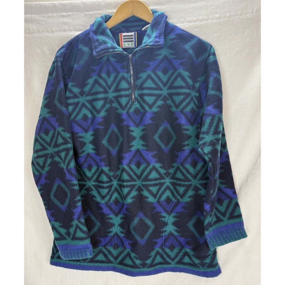 Vintage 90's Y2K EVR Fleece Green Black Purple Aztec Quarter Zip Unisex Medium